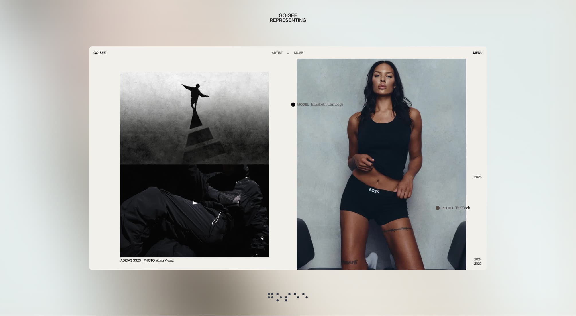 GO-SEE's minimalist design approach highlighting creative work and collaborations by Your Creative Agency