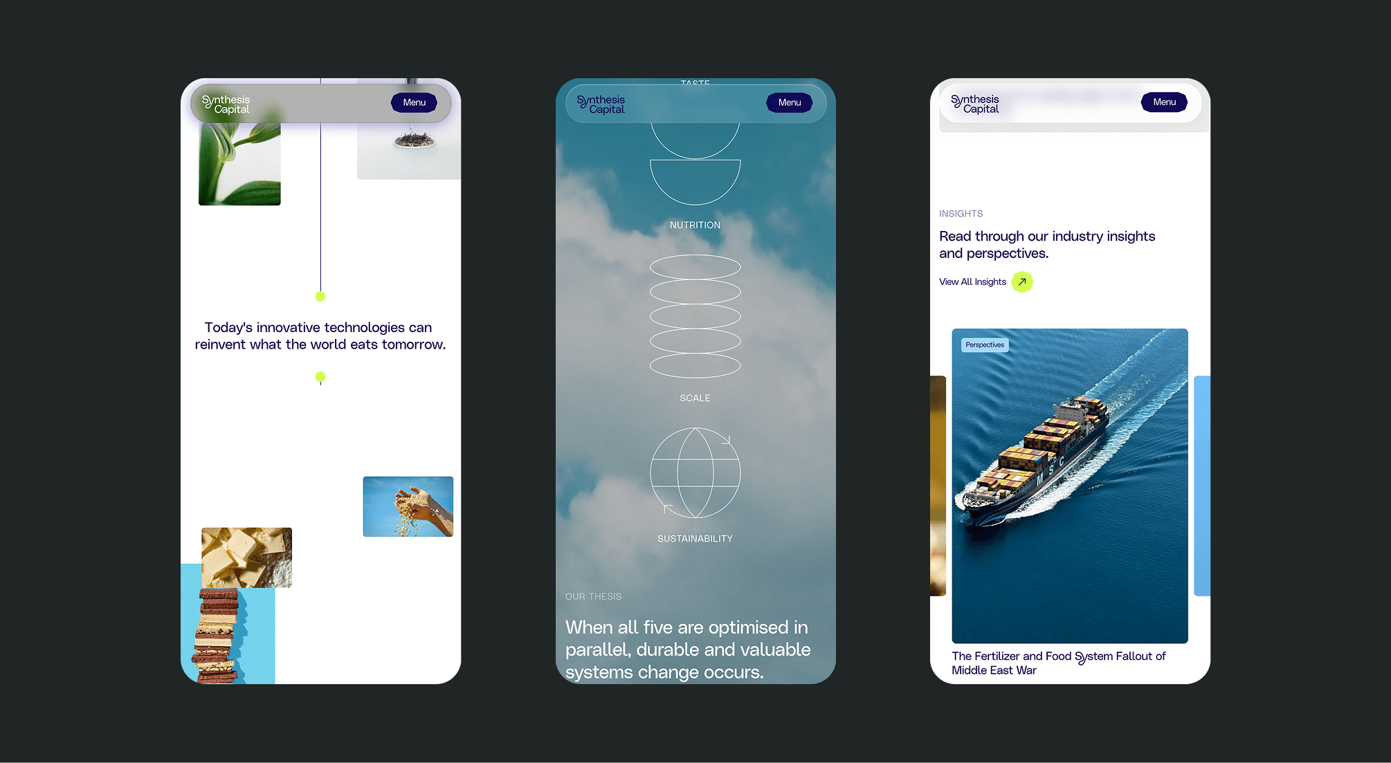 Mobile UI design for Synthesis Capital — UX and digital brand by Your Creative