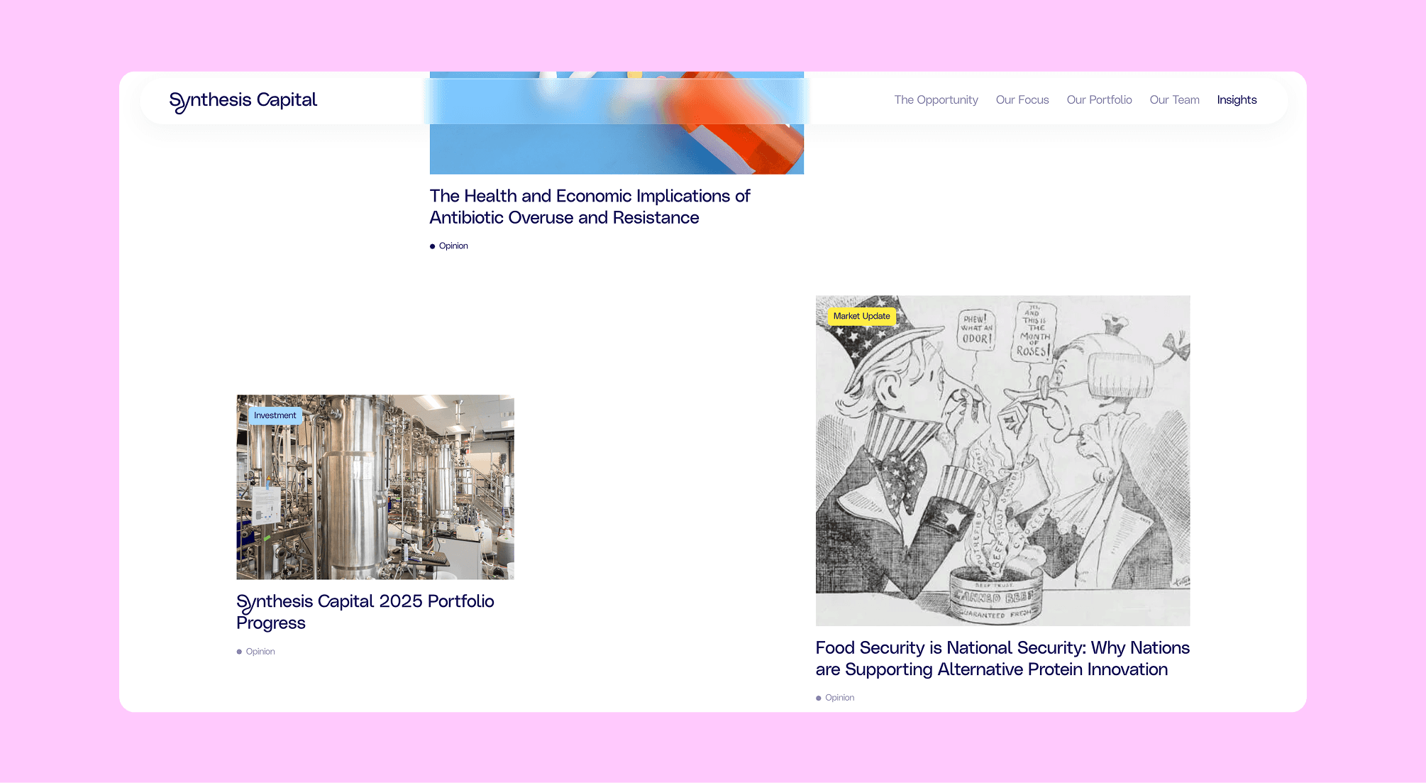 Synthesis Capital portfolio storytelling page design by Your Creative