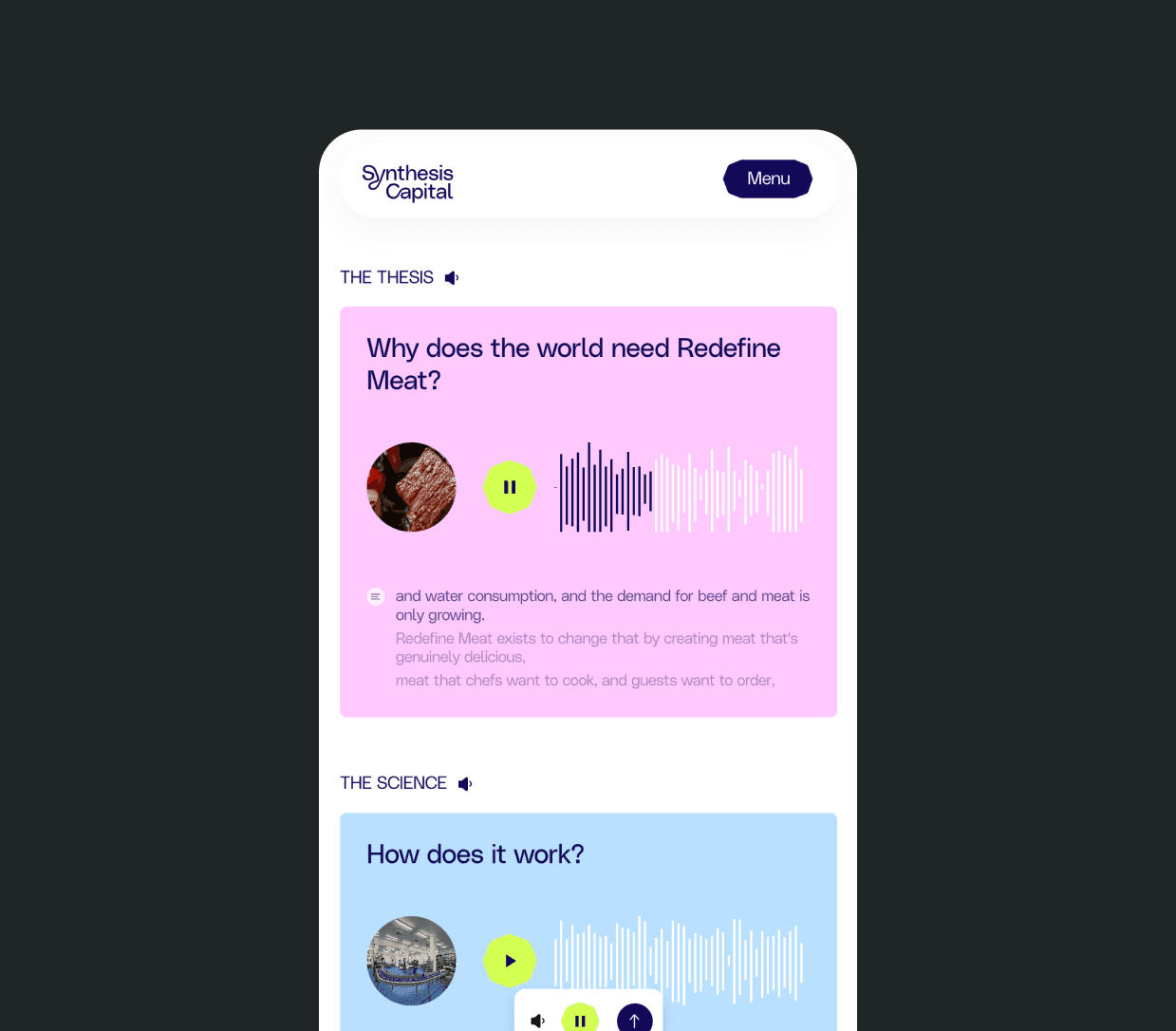 Synthesis Capital scrollytelling experience / audio transcripts — The Opportunity, designed by Your Creative