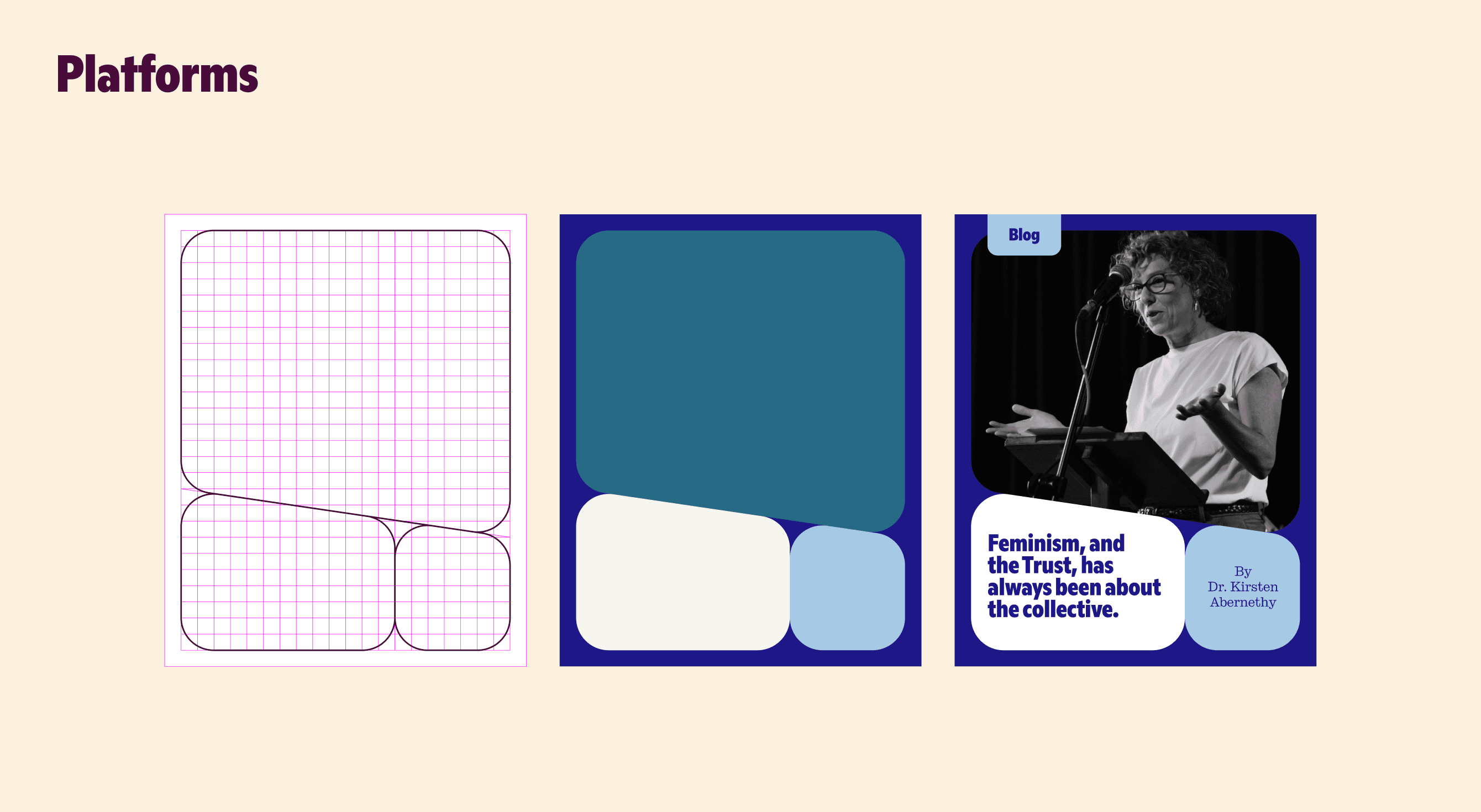 Brand identity applied across digital platforms, showing social and web layouts