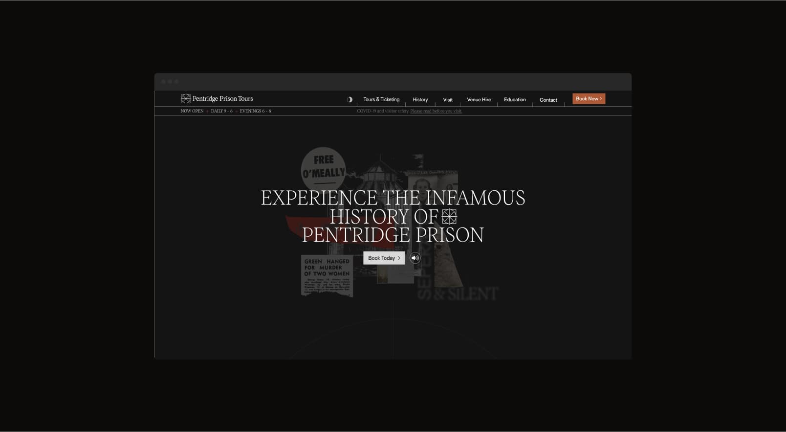 Web app for Pentridge Prison Tours - a web design for one of Melbourne's notorious cultural assets.