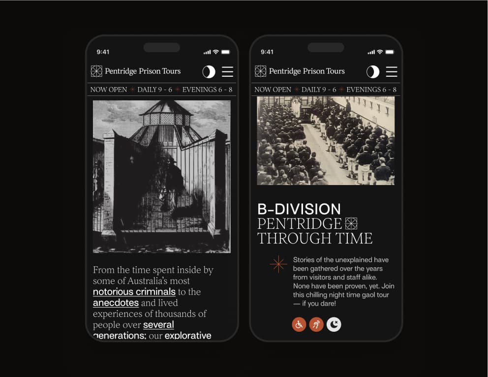 Mobile app for Pentridge Prison Tours - a web design for one of Melbourne's notorious cultural assets.