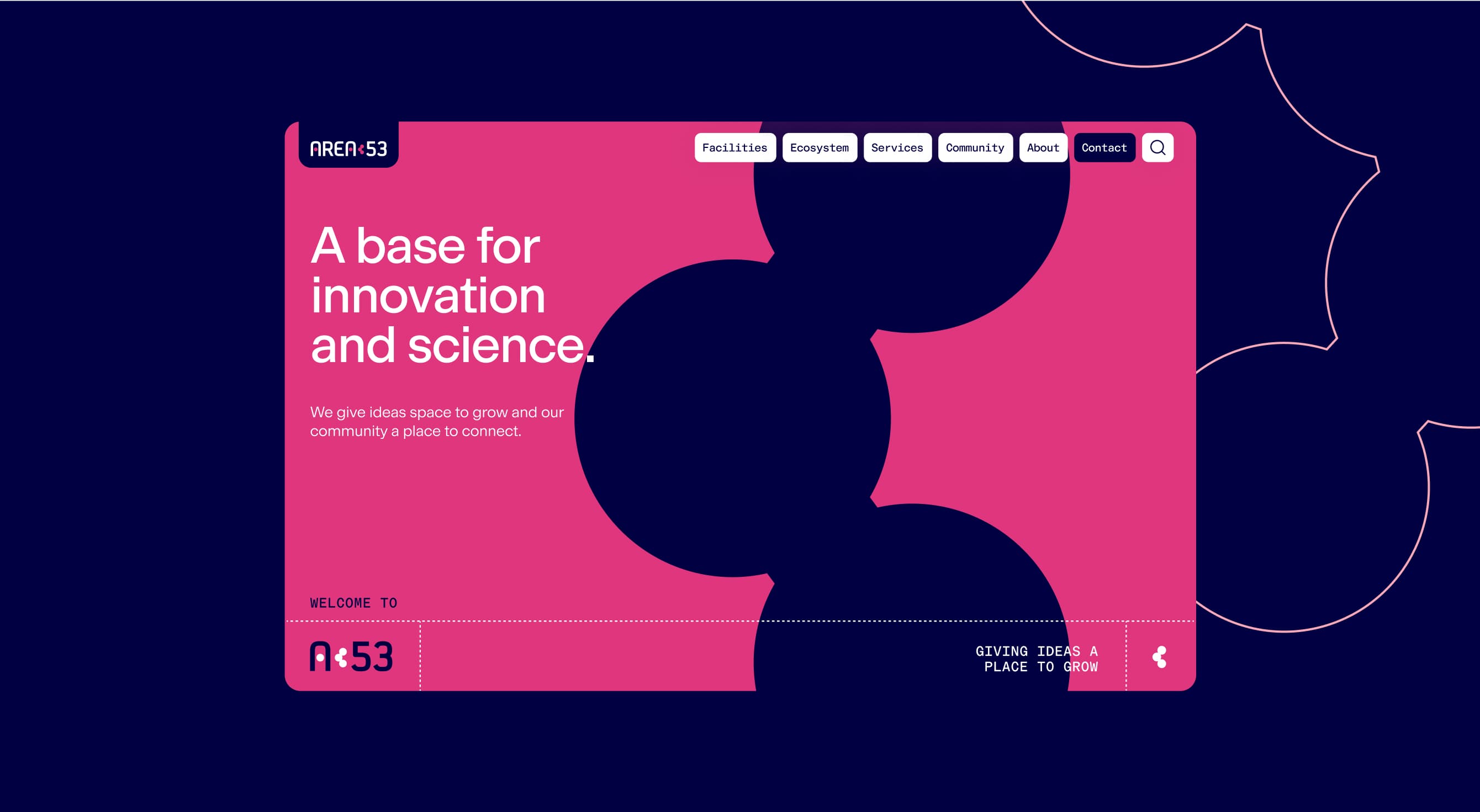 Area 53 website homepage designed by creative web agency Your Creative showcasing digital infrastructure for life sciences