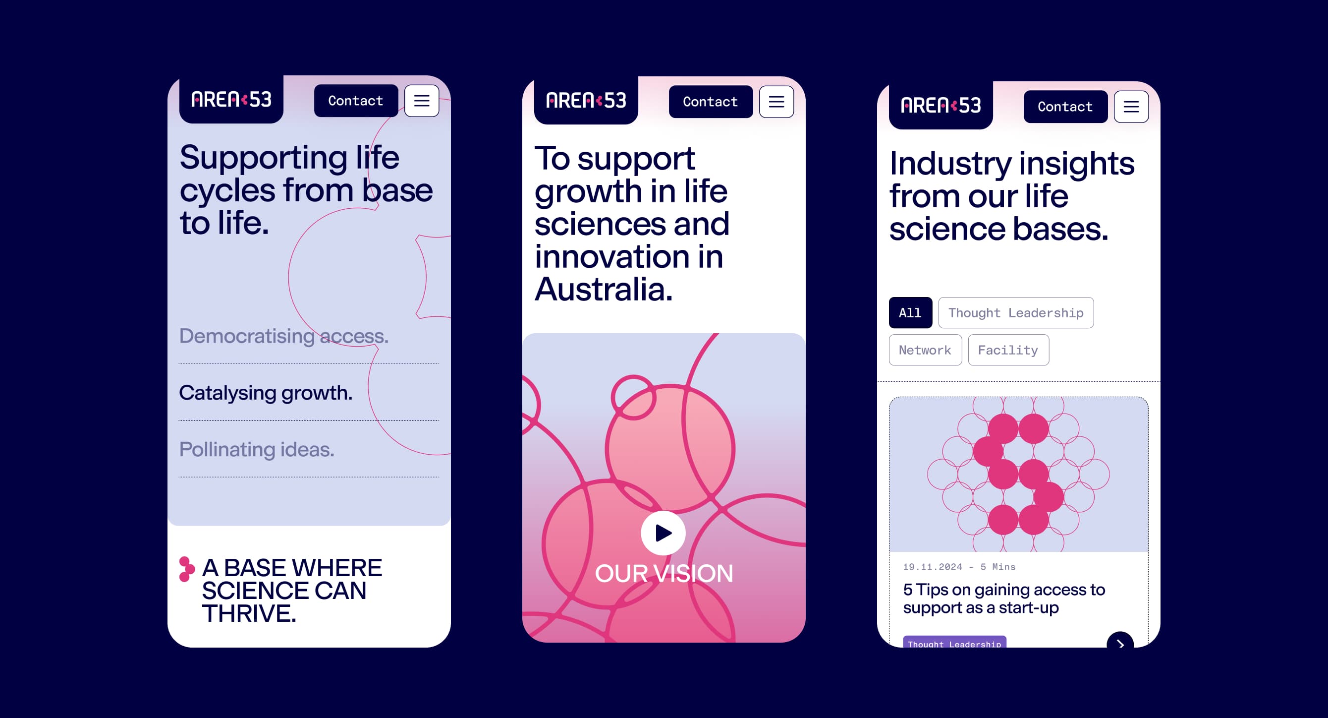 Area 53 brand collateral system created by creative web agency Your Creative featuring the Molecule motif across applications